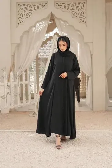 Black abaya for women with button front